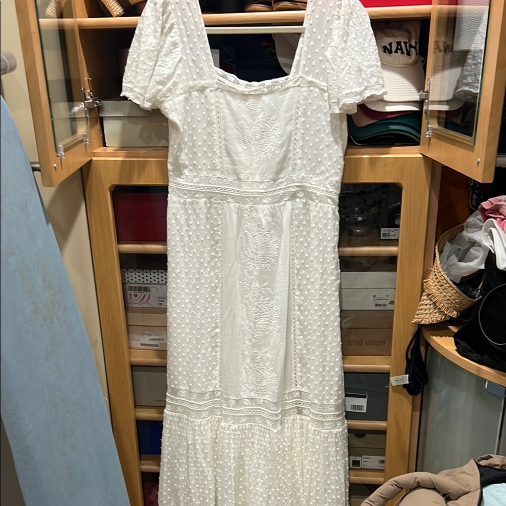 LoveShackFancy White Tiered Maxi Dress with Flutter Sleeves
